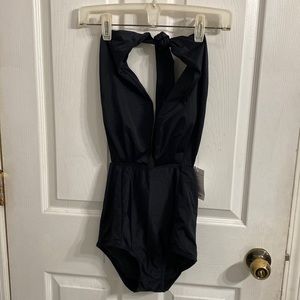 Black Retro One Piece Backless Swimsuit High Waisted Pin Up Swimwear Monokini